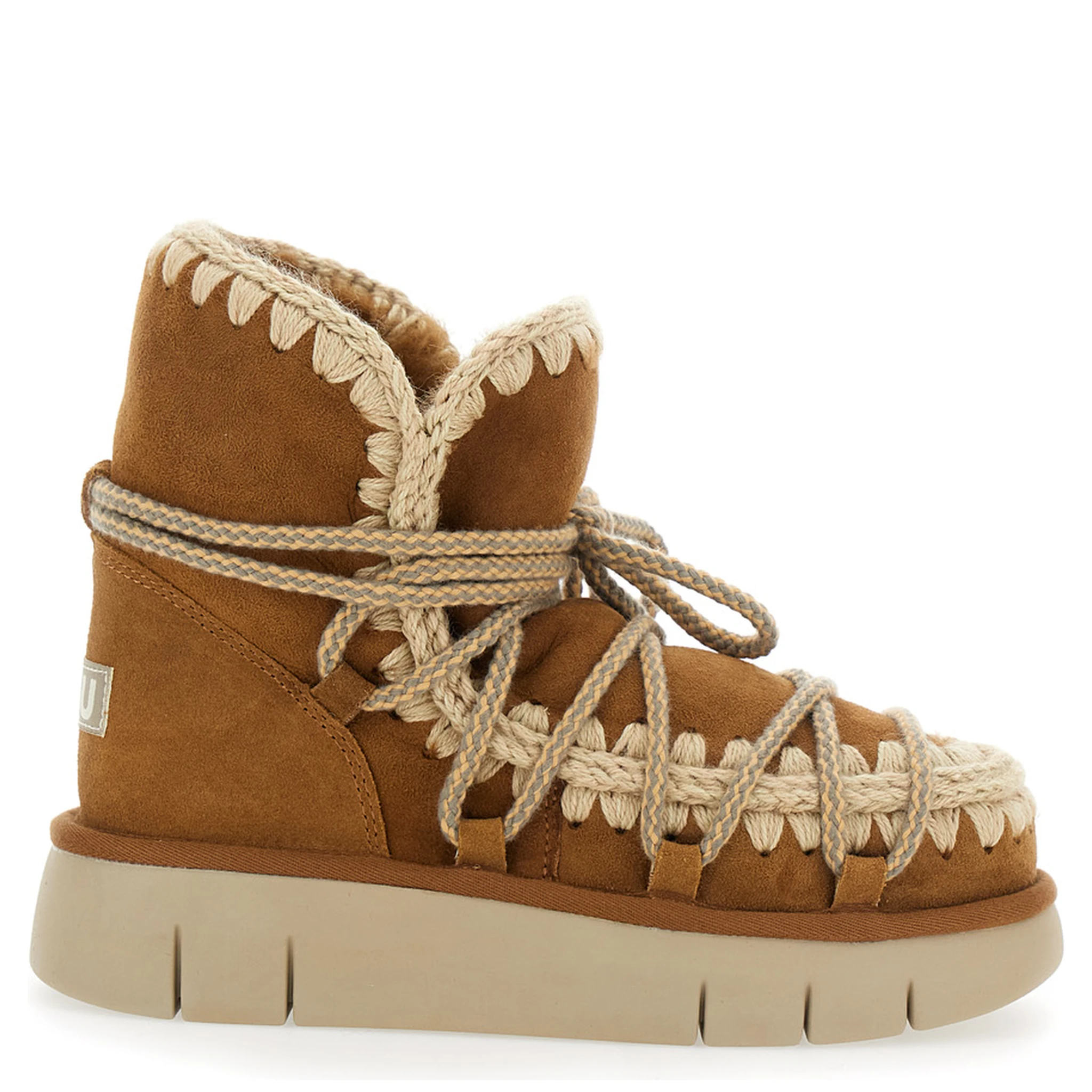 Beige Ankle Boots with Lace Closure and Tassel Detail in Leather Woman