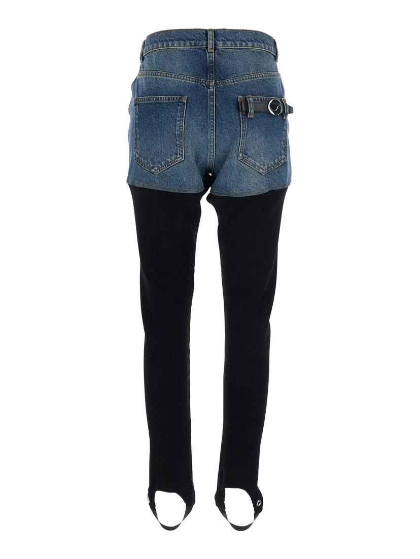 Multicolor Ribbed Leggings with Back Logo Plaque in Cotton Woman