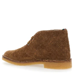 Brown Ankle Boots with Web Detail on the Heel and Low Heel in GG Suede Man