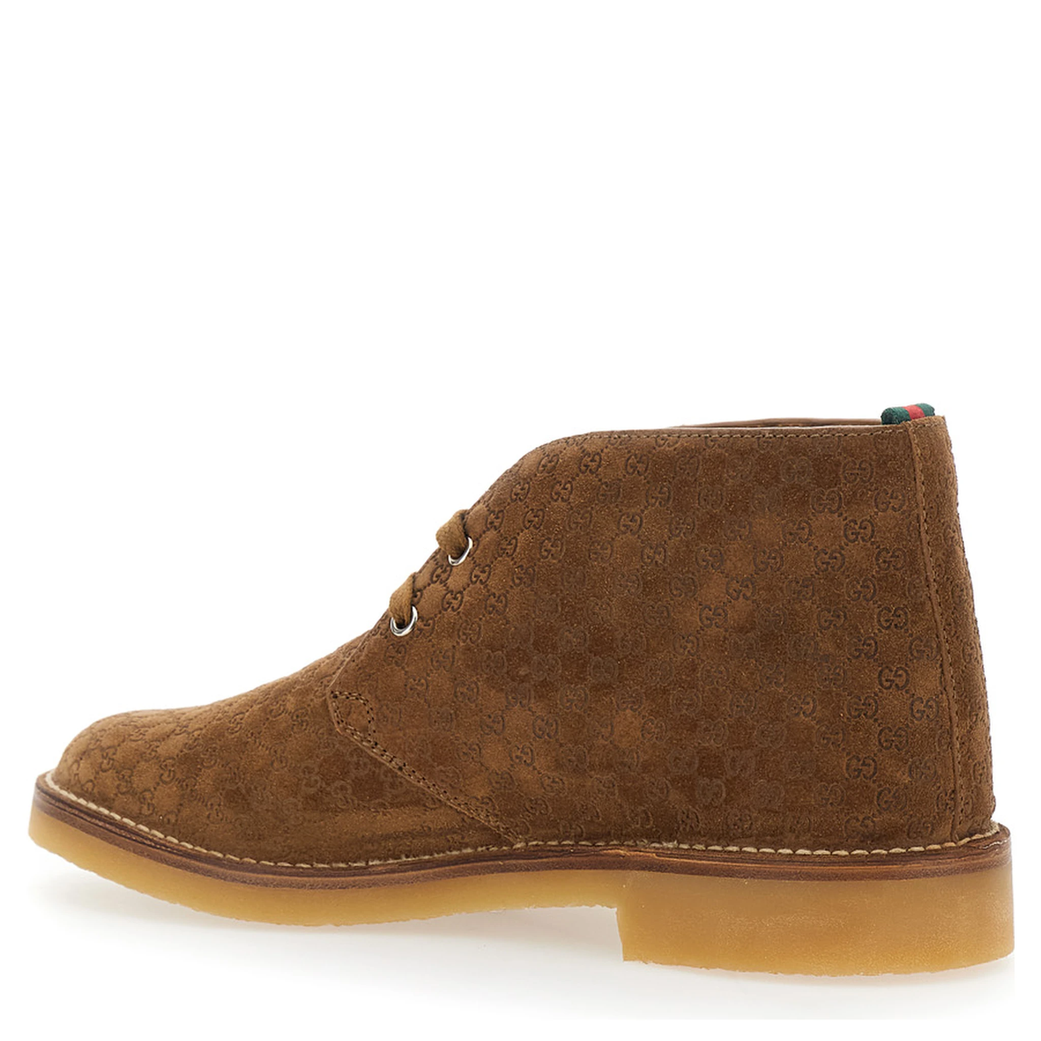 Brown Ankle Boots with Web Detail on the Heel and Low Heel in GG Suede Man