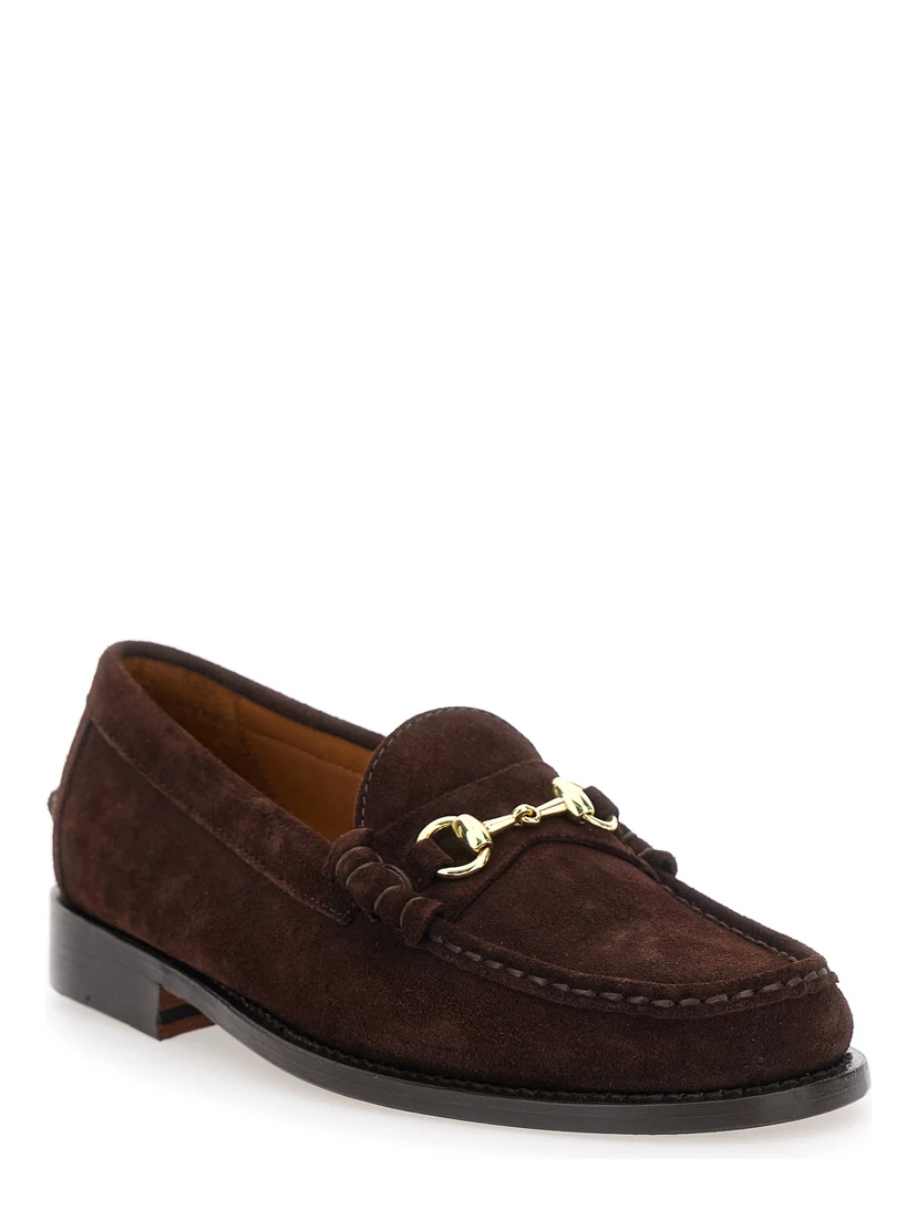 Joe Modena Brown Pull-On Loafers with Horsebit Detail in Suede Man