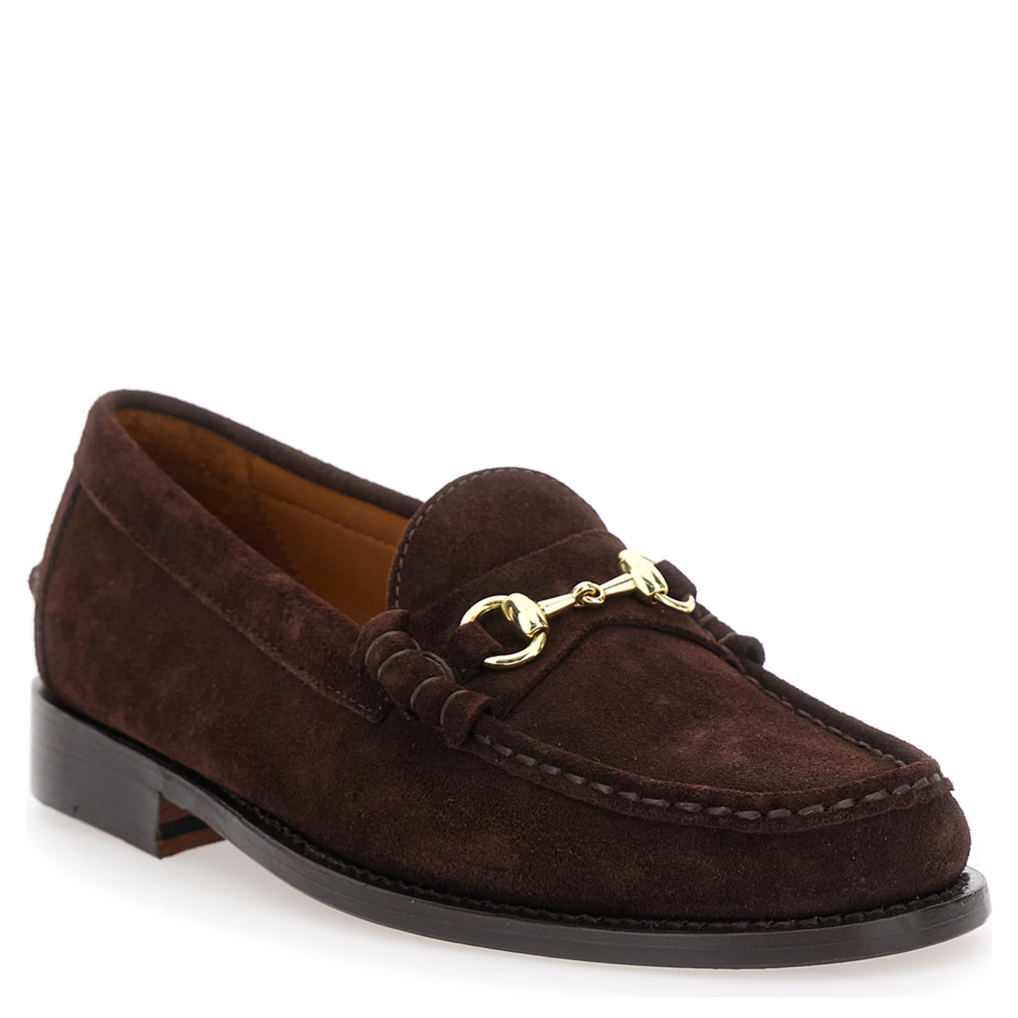 Joe Modena Brown Pull-On Loafers with Horsebit Detail in Suede Man