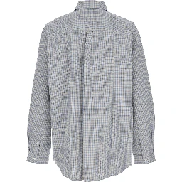Beige Shirt with Logo Embroidery on the Front and All-Over Check Motif in Cotton Man
