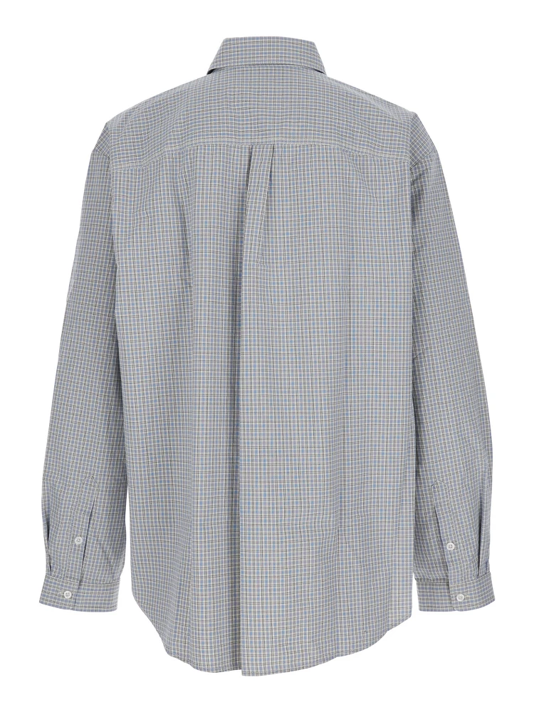 Beige Shirt with Logo Embroidery on the Front and All-Over Check Motif in Cotton Man alternative