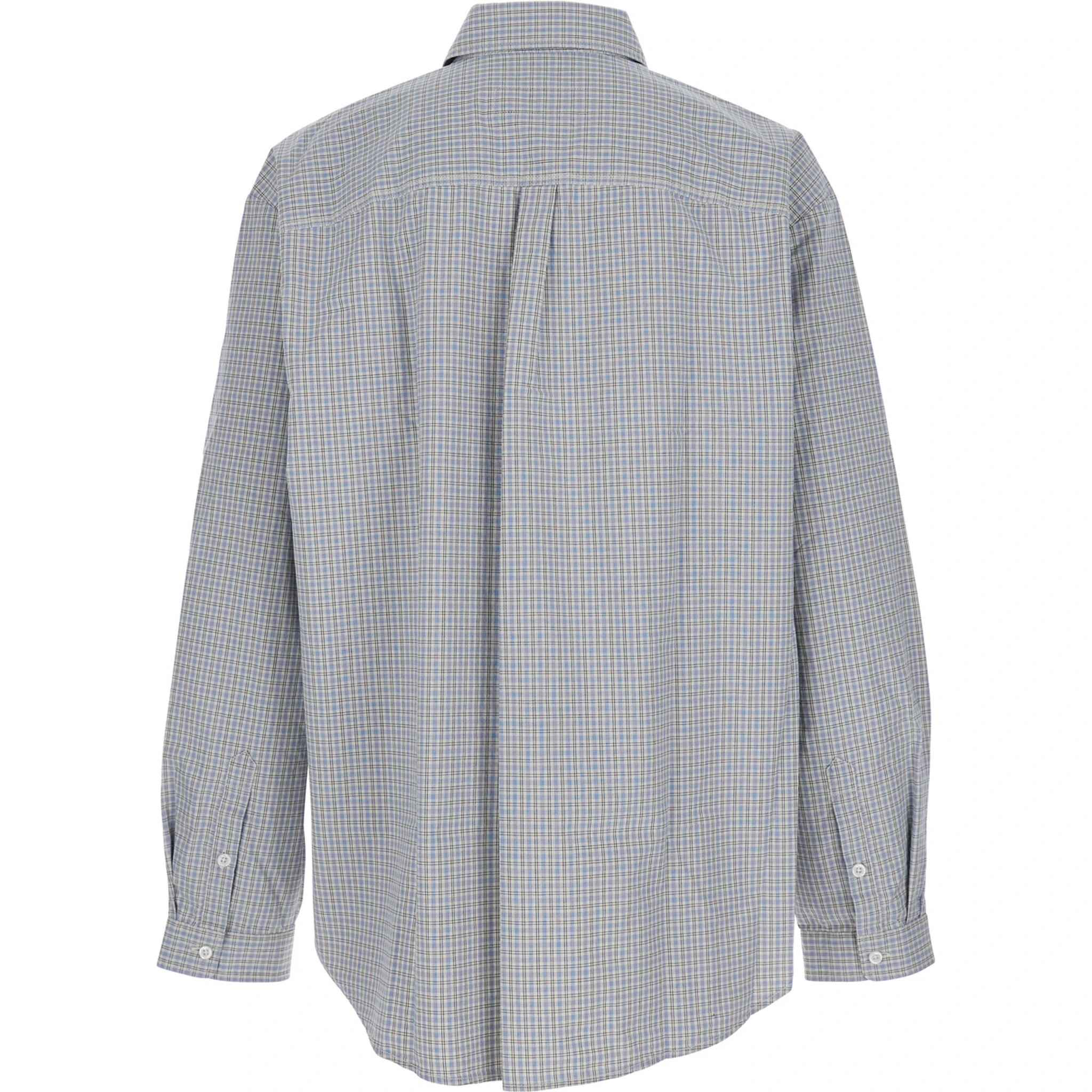 Beige Shirt with Logo Embroidery on the Front and All-Over Check Motif in Cotton Man