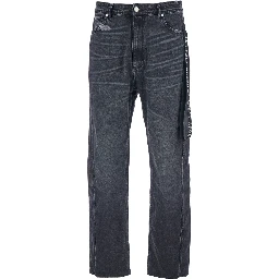 Black Jeans with Logo Patch on the Rear and Side Strap with Logo in Denim Man