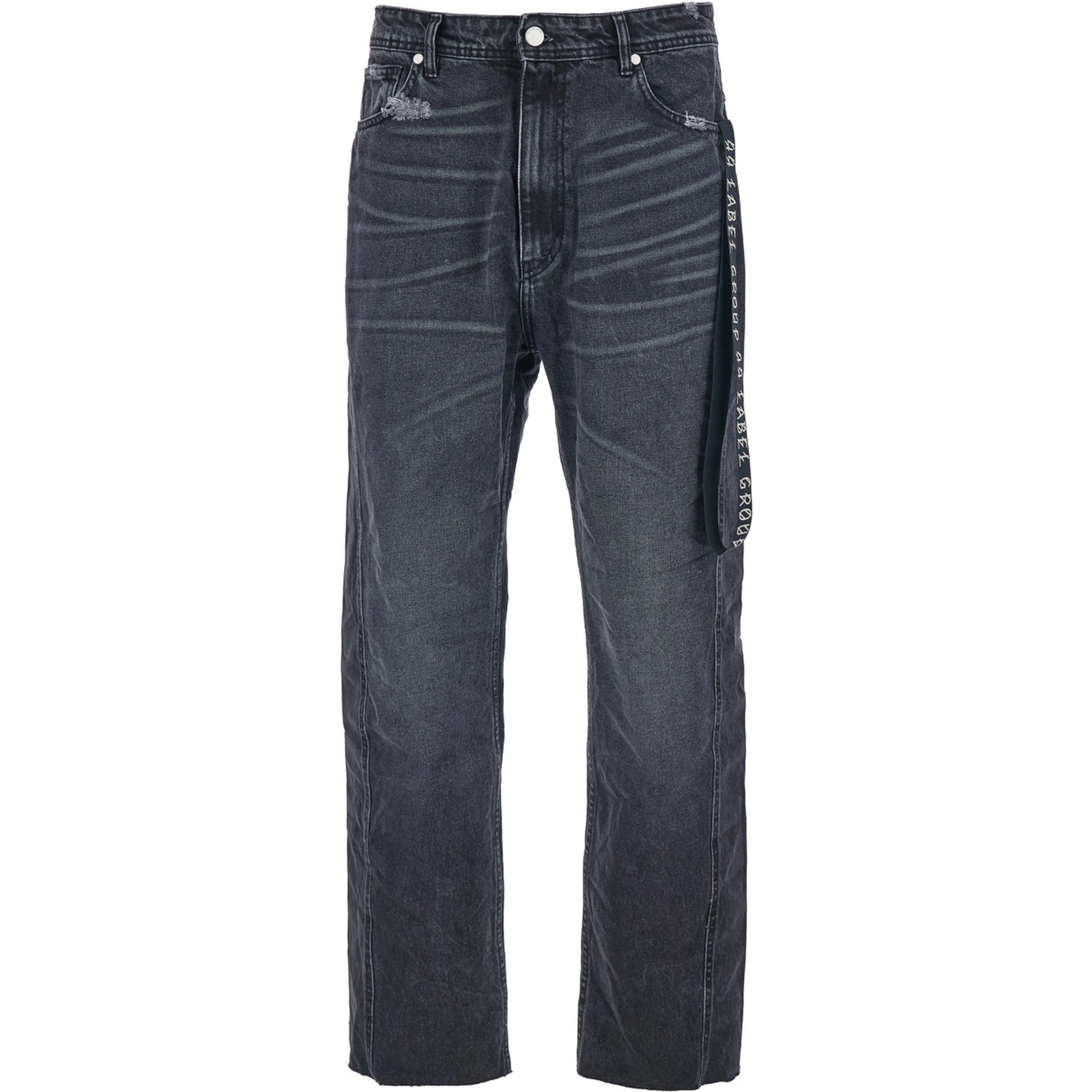 Black Jeans with Logo Patch on the Rear and Side Strap with Logo in Denim Man