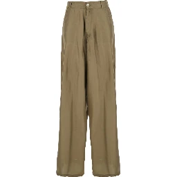 Green Silk Pants with Belt Loops and Logo Patch on the Rear in Silk Woman