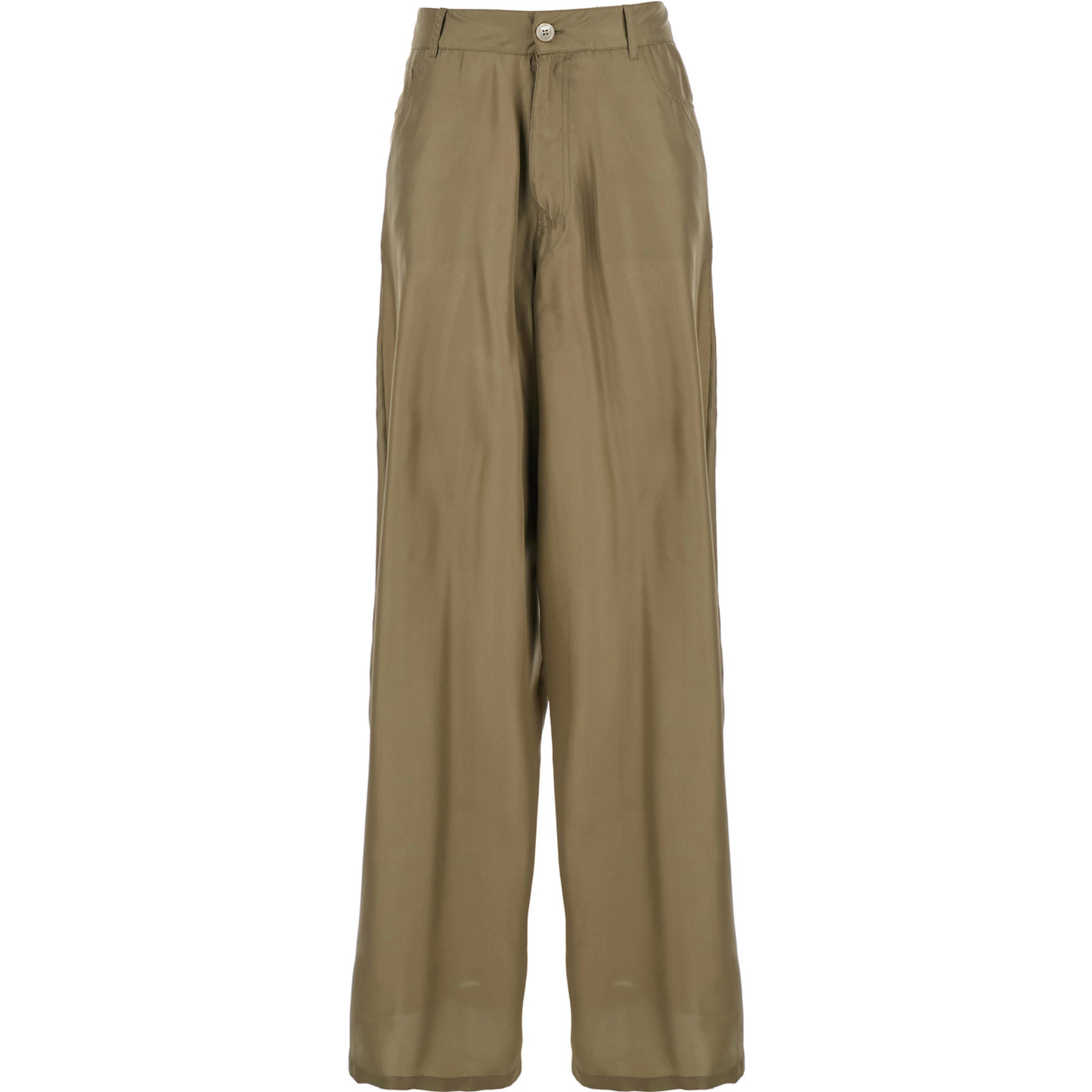 Green Silk Pants with Belt Loops and Logo Patch on the Rear in Silk Woman