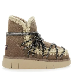 Grey Ankle Boots with Lace Closure and Tassel Detail in Leather Woman