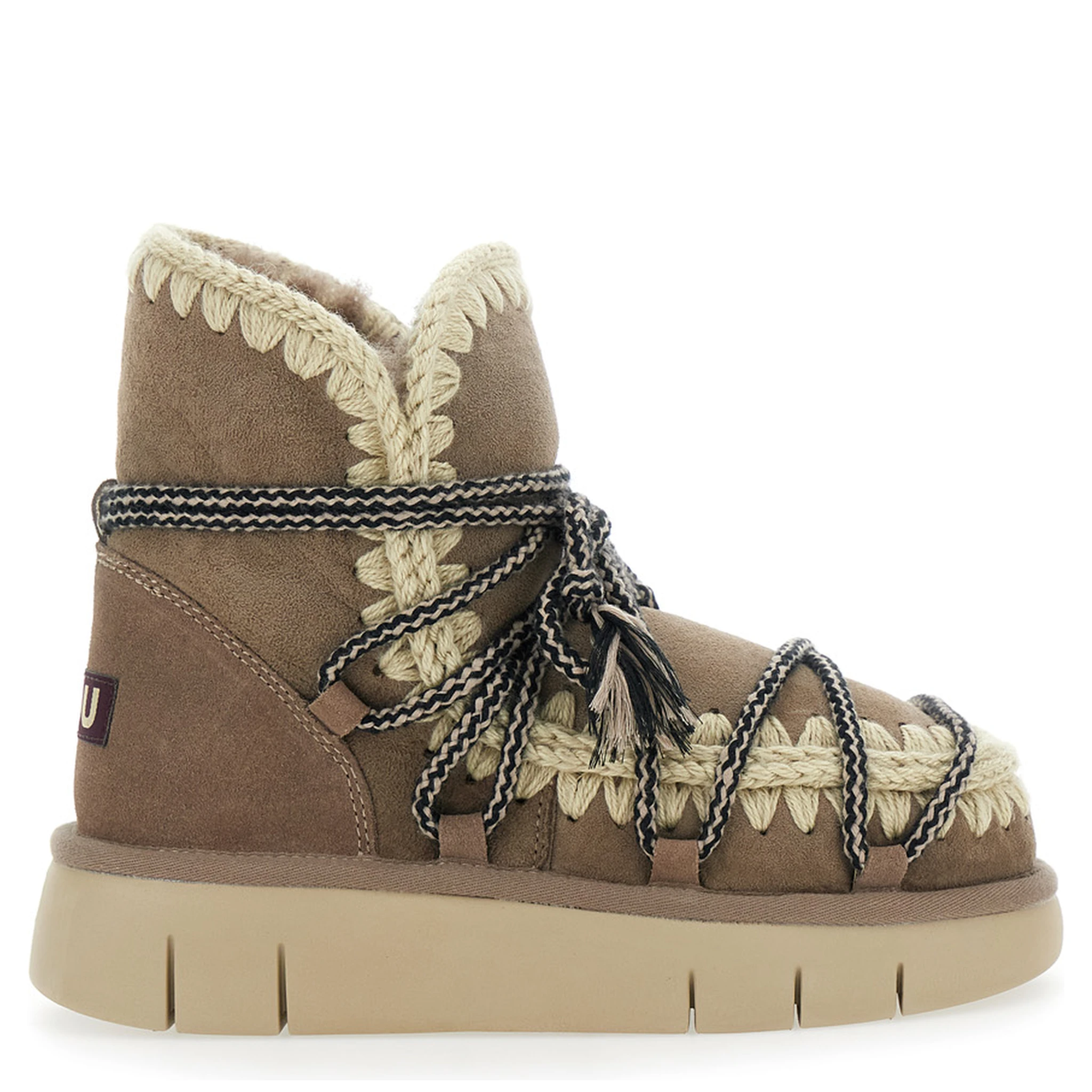 Grey Ankle Boots with Lace Closure and Tassel Detail in Leather Woman