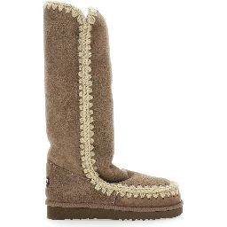 Eskimo Grey Boots with Braided Effect and Logo Patch on the Rear in Leather Woman