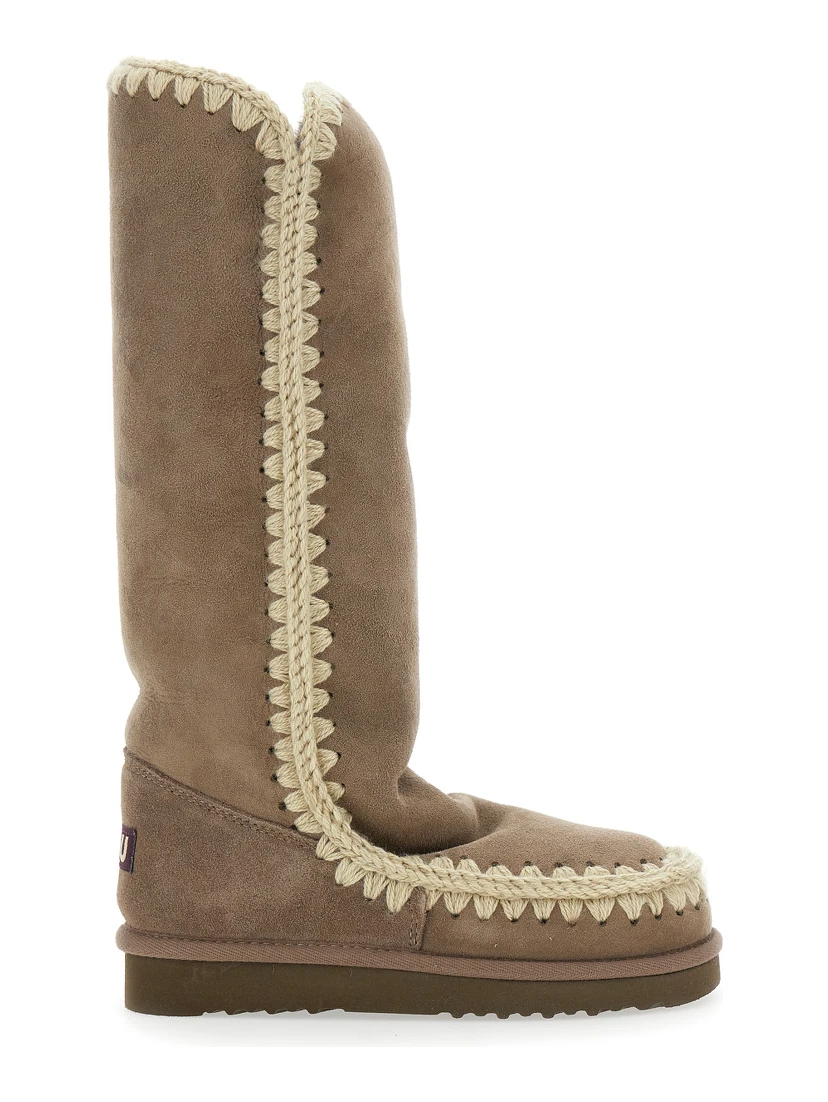 Eskimo Grey Boots with Braided Effect and Logo Patch on the Rear in Leather Woman