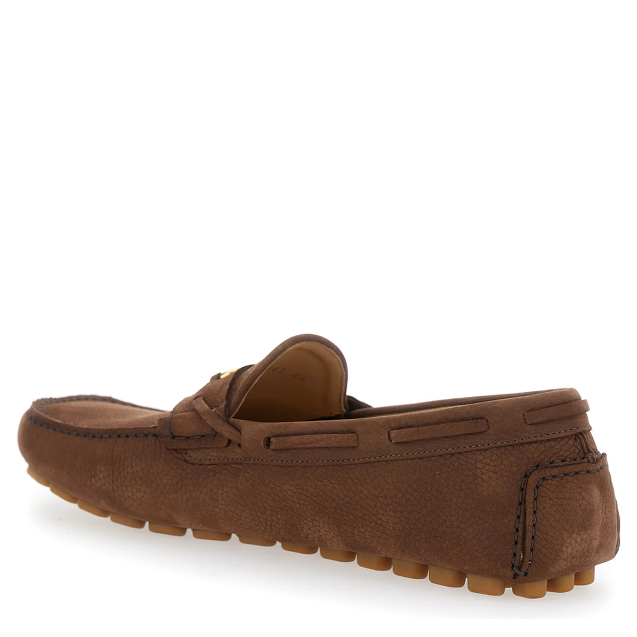 Brown Loafers with Round Toe and VLogo Plaque in Suede Man