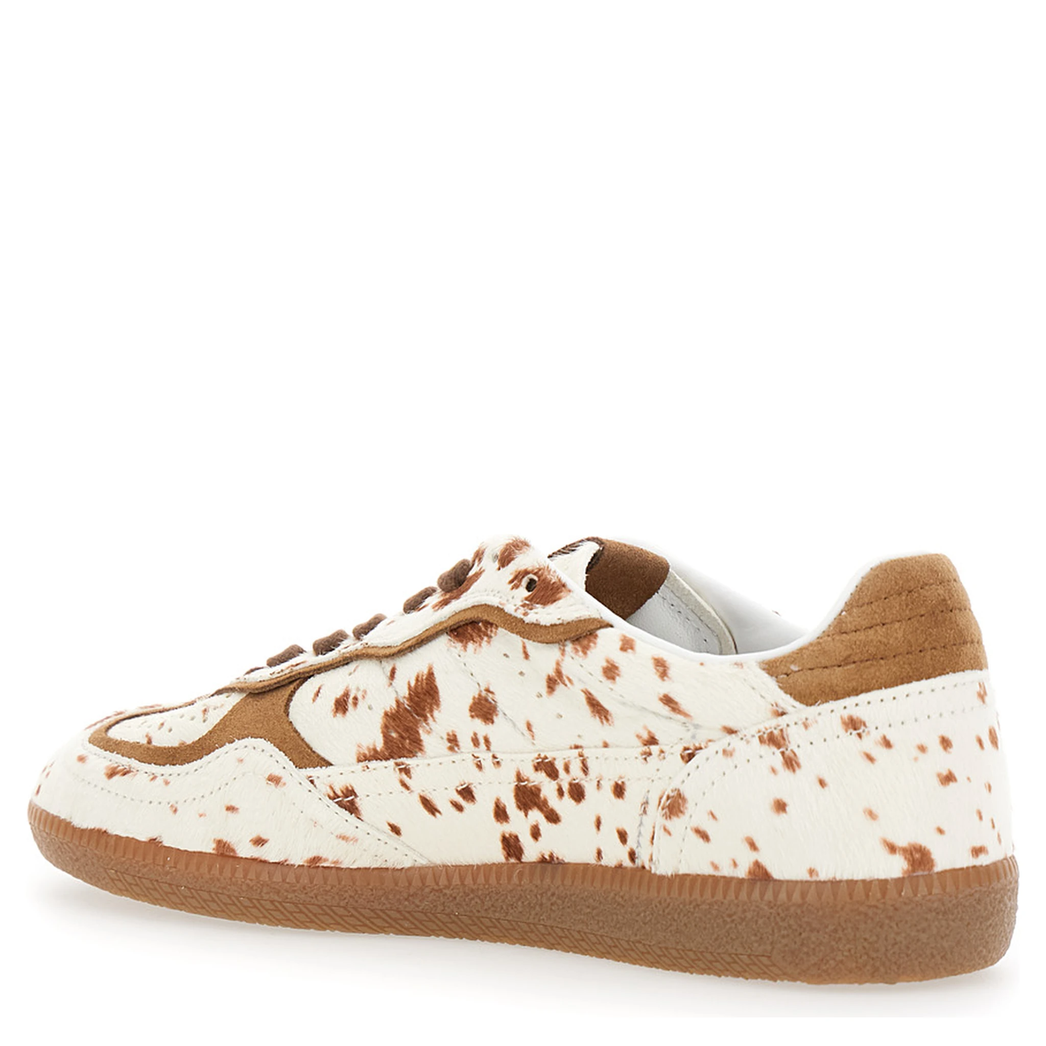 Tb.490 Brown Low Top Sneakers with Embossed Logo on the Side and Perforated Details in Leather Woman