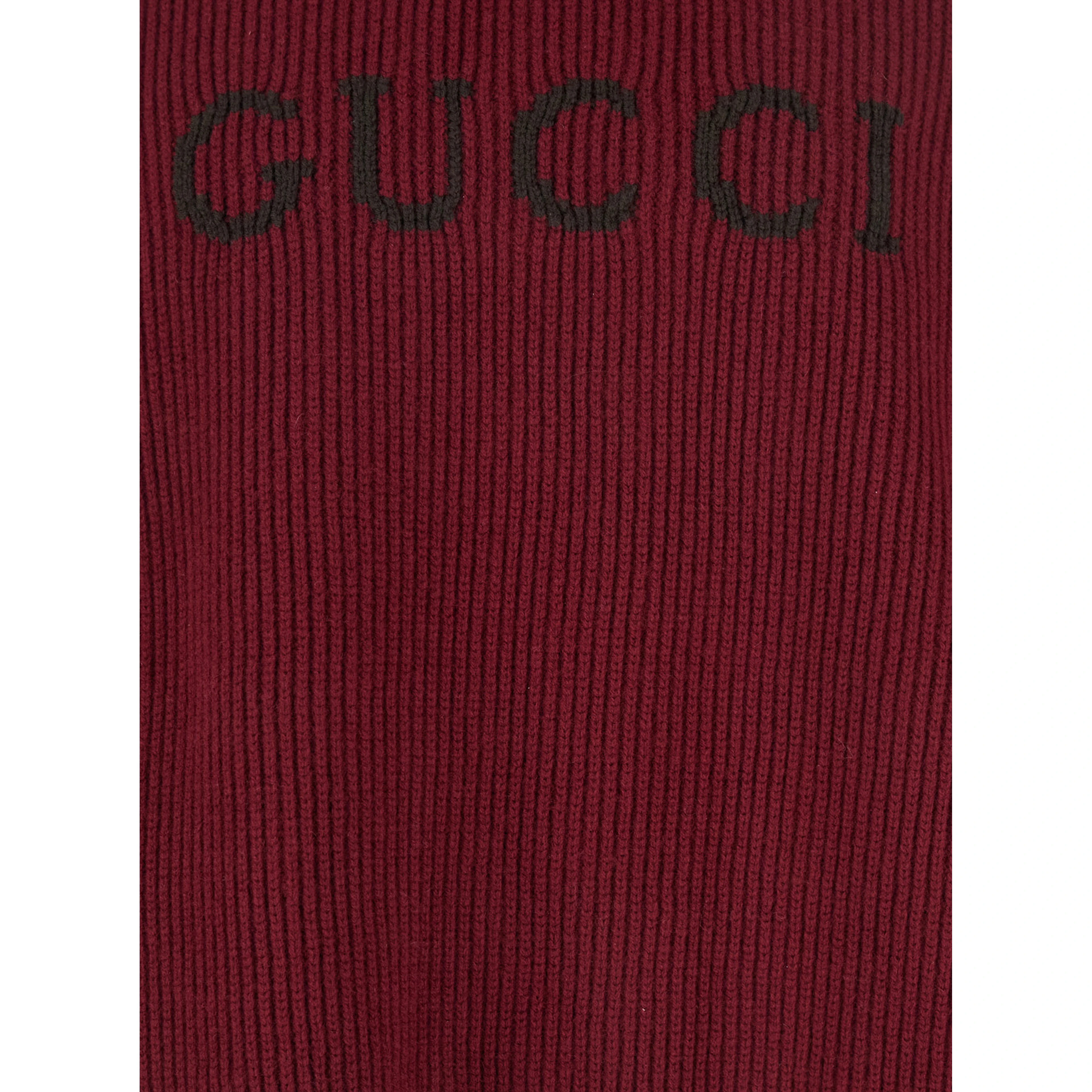 Bordeaux Crewneck Sweater with Logo Lettering Embroidery on the Front in Wool Man