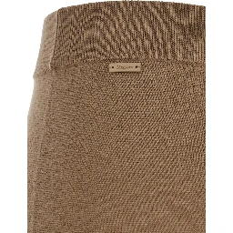 Nigeria Brown Pants with Elastic Waist and Wide Leg in Wool Woman
