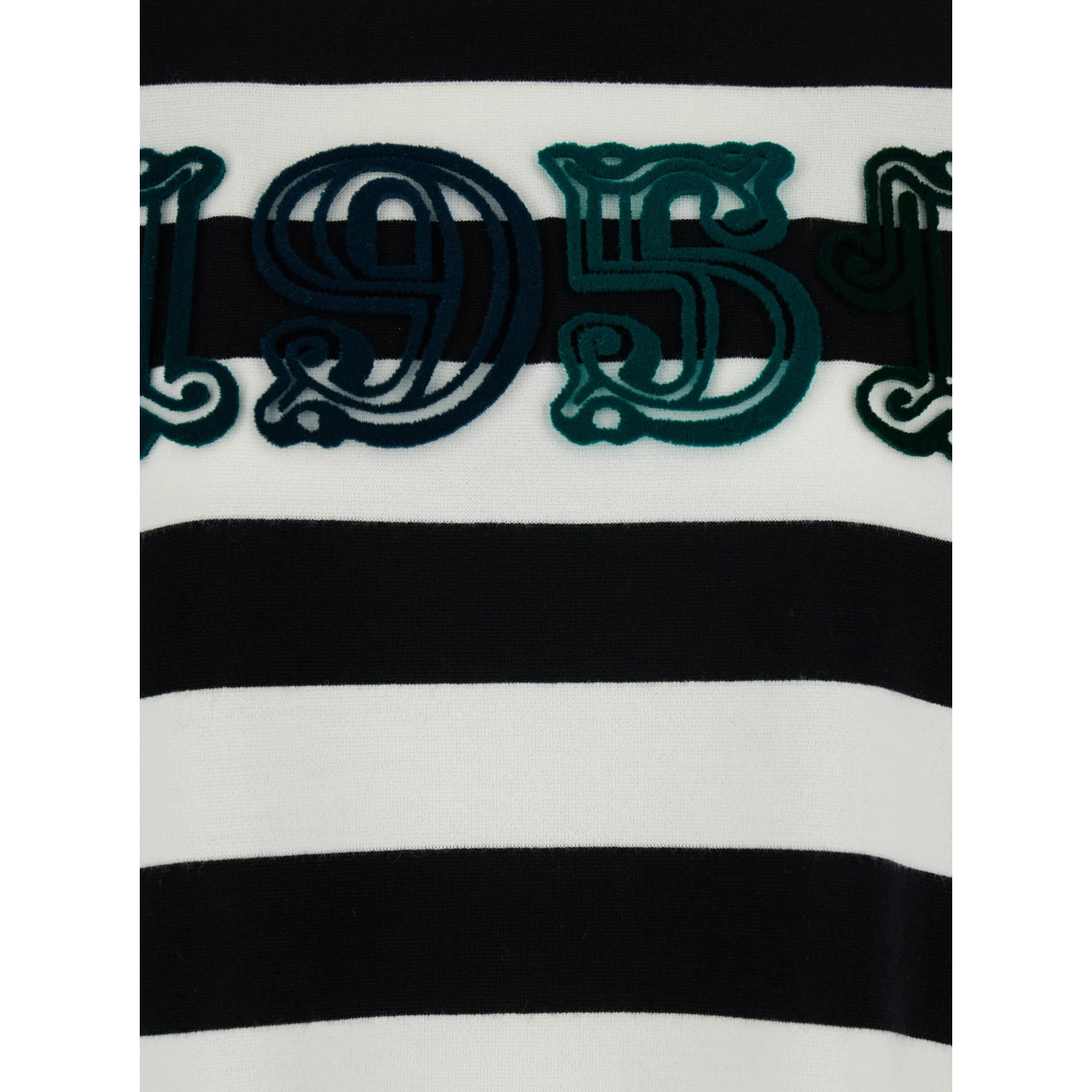 Viterbo Black and White Crewneck Sweater with Embroidery on the Front and All-Over Striped Motif in Wool Woman