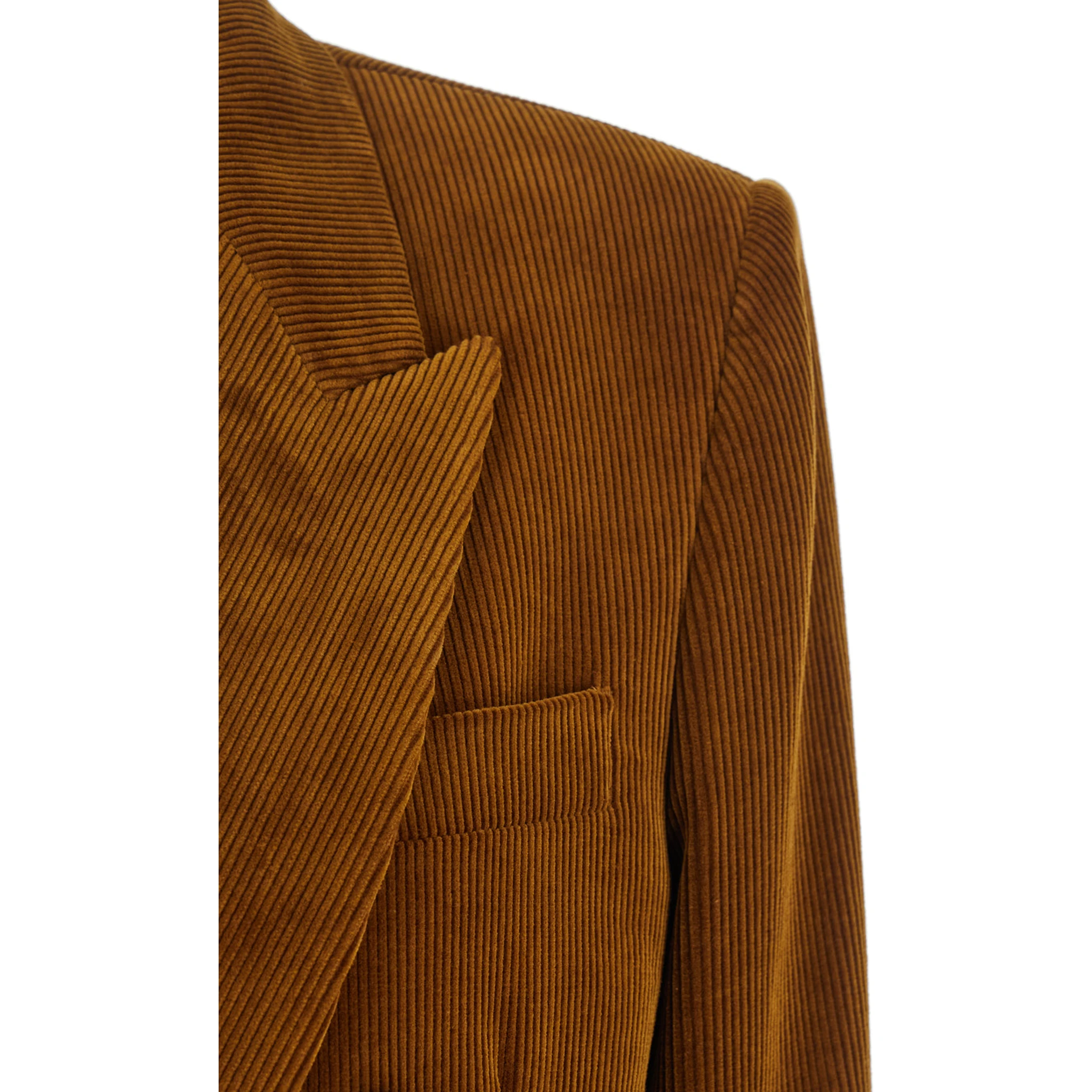 Brown Double-Breasted Jacket with Notched Revers and in Corduroy Woman