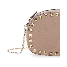 Rockstud Pink Mini Bag with Chain-Link Shoulder Strap and Rockstud Embellishments in Grained Leather Woman