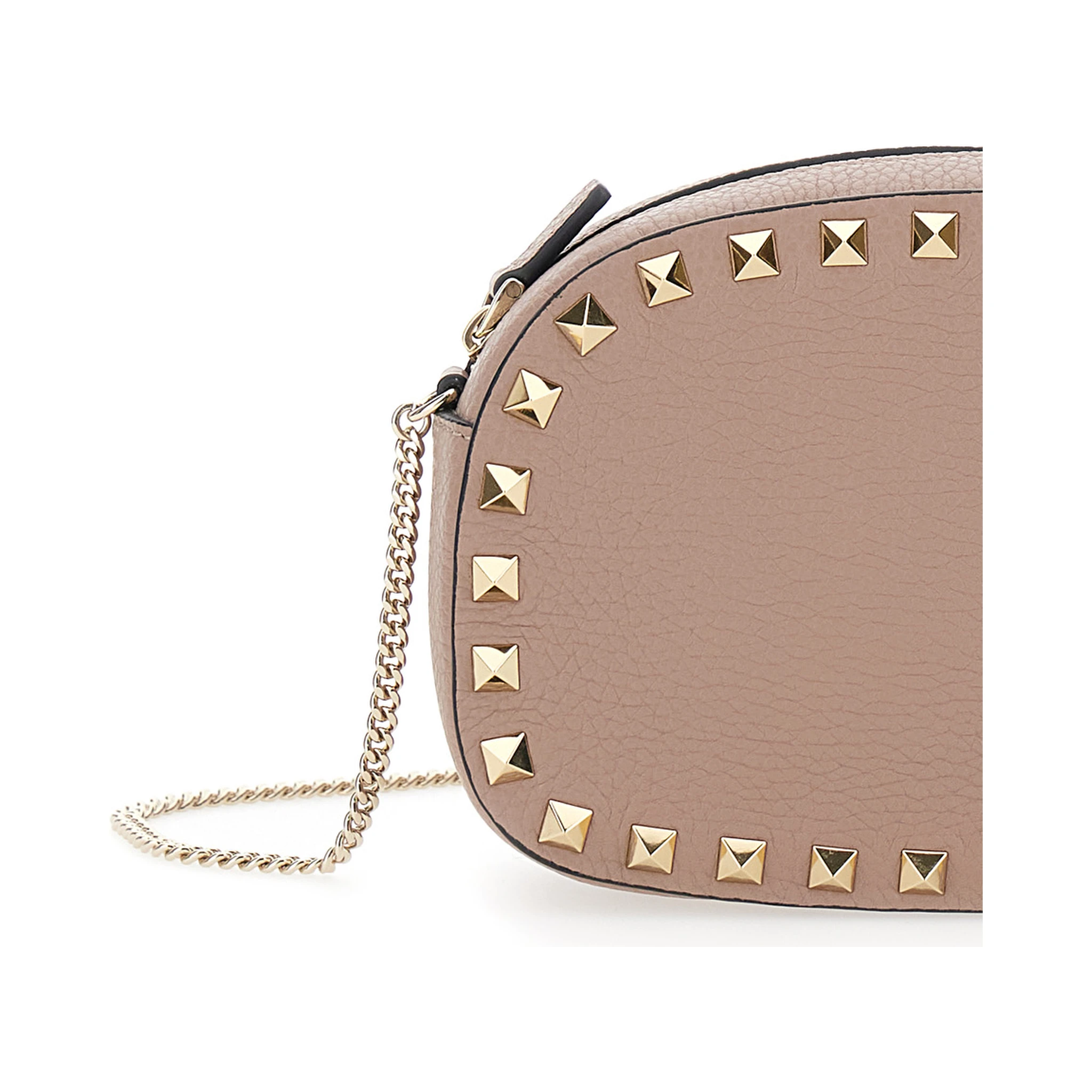 Rockstud Pink Mini Bag with Chain-Link Shoulder Strap and Rockstud Embellishments in Grained Leather Woman