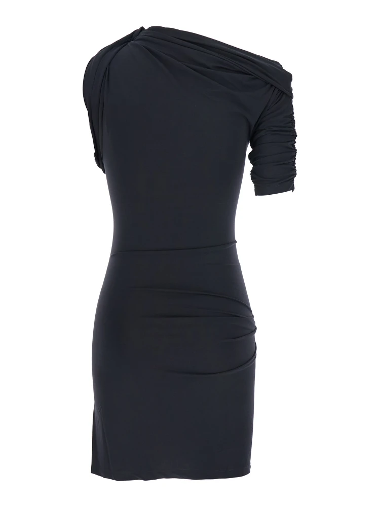 La Mini Robe Drapeado Blue One-Shoulder Mini Dress with Ruched Details in Viscose Blend Stretch Woman alternative