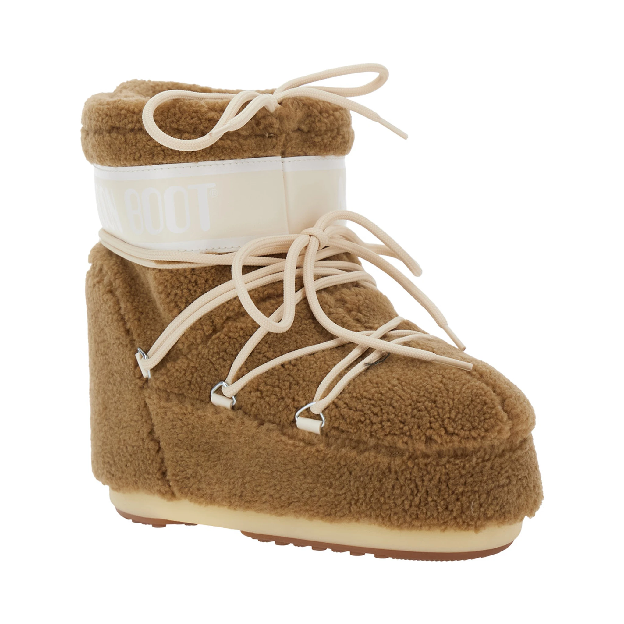Icon Brown Snow Ankle Boots with Maxi Logo Print on the Side in Fleece Woman
