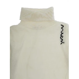 White High Neck Jumperwith Logo on Front in Wool Blend Girl