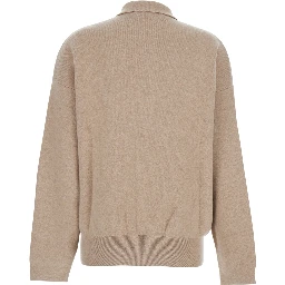La Maille Vareuse Pallone Beige Sweater with Polo Shirt Style Collar in Wool and Cashmere Stretch Woman