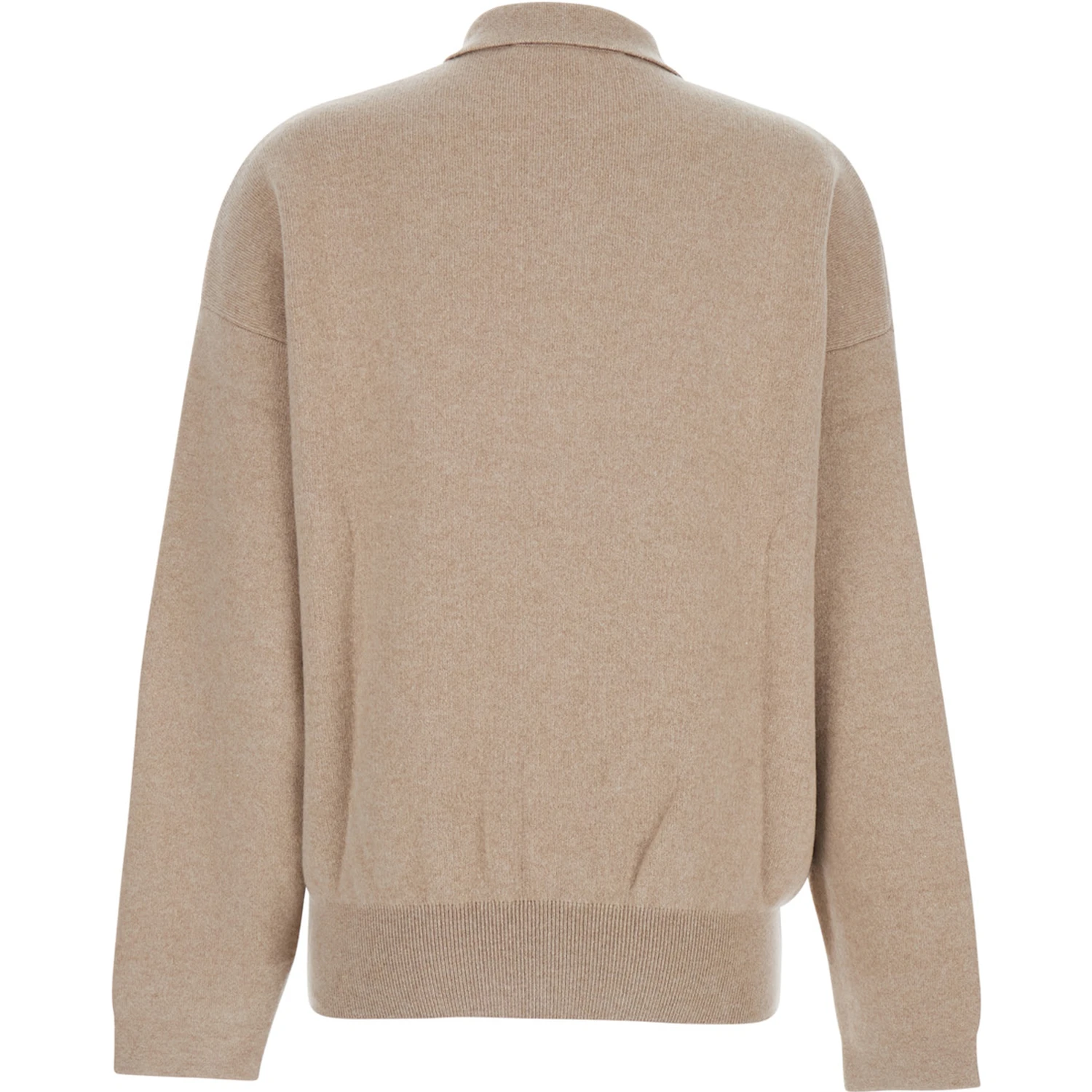 La Maille Vareuse Pallone Beige Sweater with Polo Shirt Style Collar in Wool and Cashmere Stretch Woman