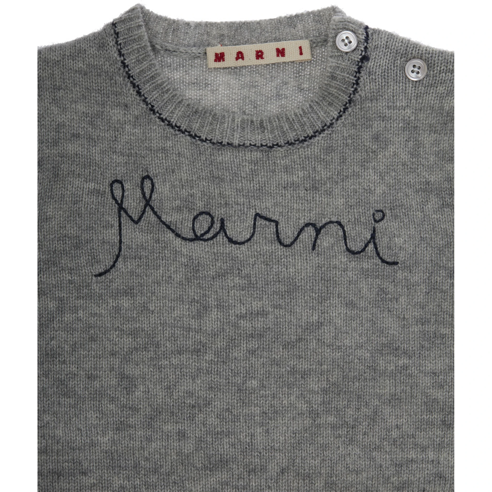 Grey Crewneck Sweater with Logo Lettering on the Front in Wool Baby