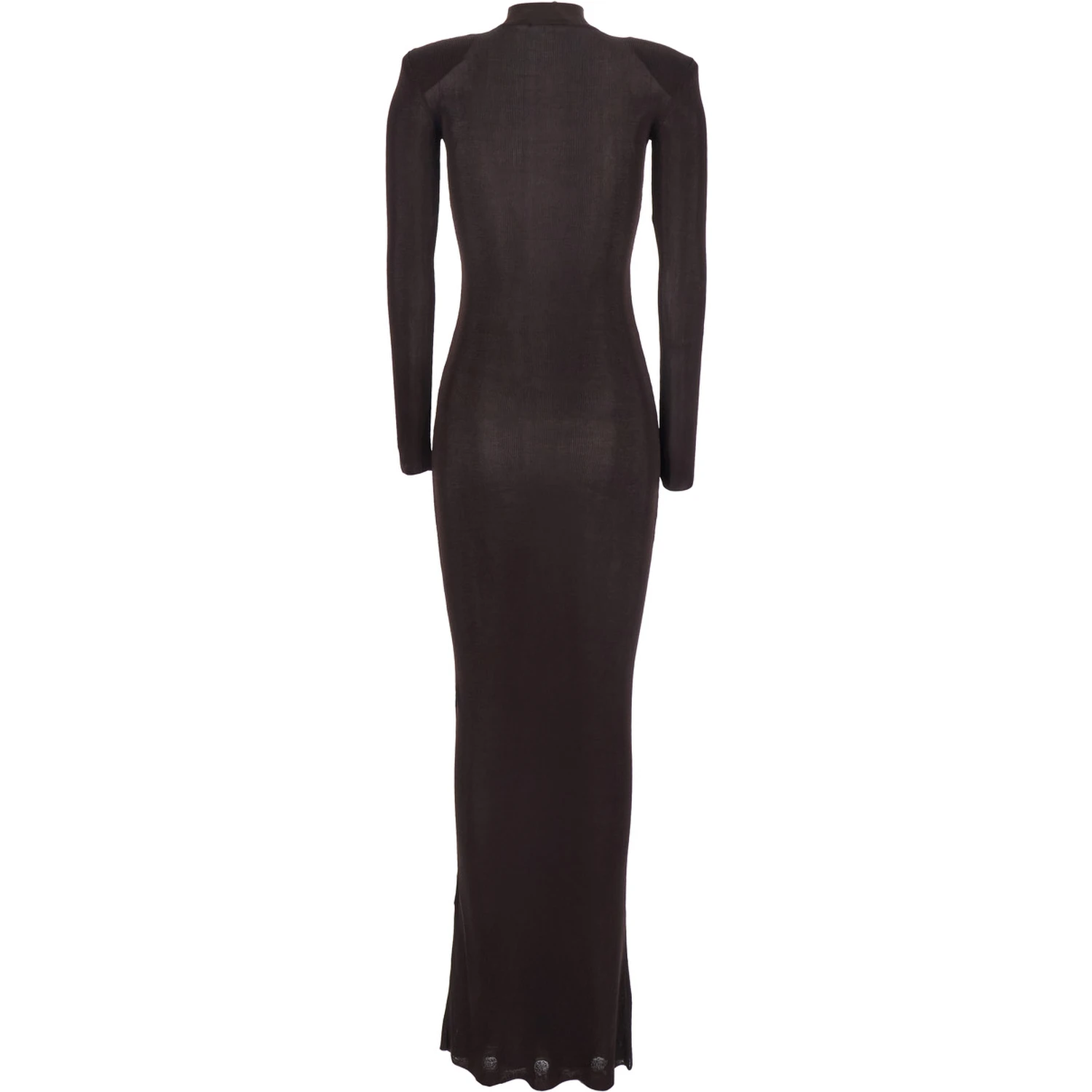 Brown Turtleneck Long Dress with Shoulder Pads in Viscose Woman