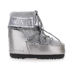 Icon Metallic Grey Snow Ankle Boots with Maxi Logo Print on the Side in Tech Fabric Girl