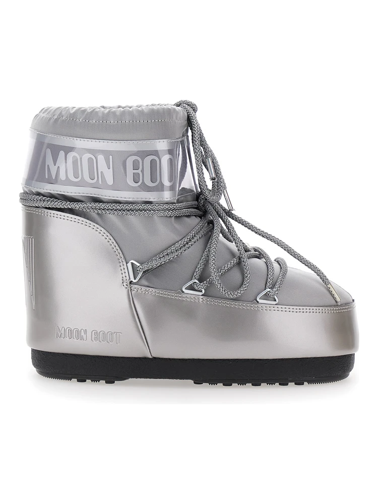 Icon Metallic Grey Snow Ankle Boots with Maxi Logo Print on the Side in Tech Fabric Girl