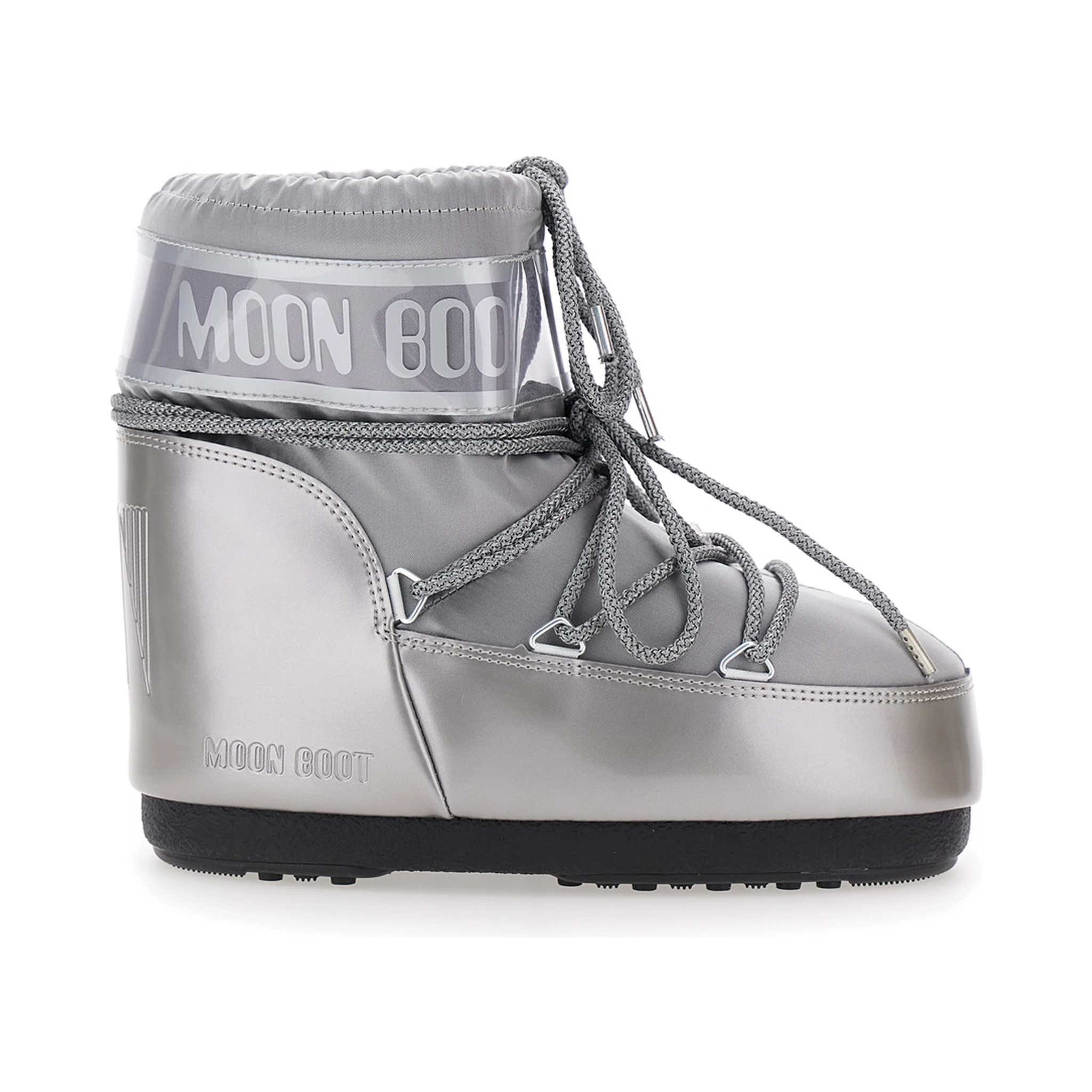 Icon Metallic Grey Snow Ankle Boots with Maxi Logo Print on the Side in Tech Fabric Girl