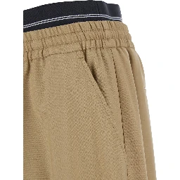 Beige Pants with Elastic Drawstring Waist in Wool Stretch Man