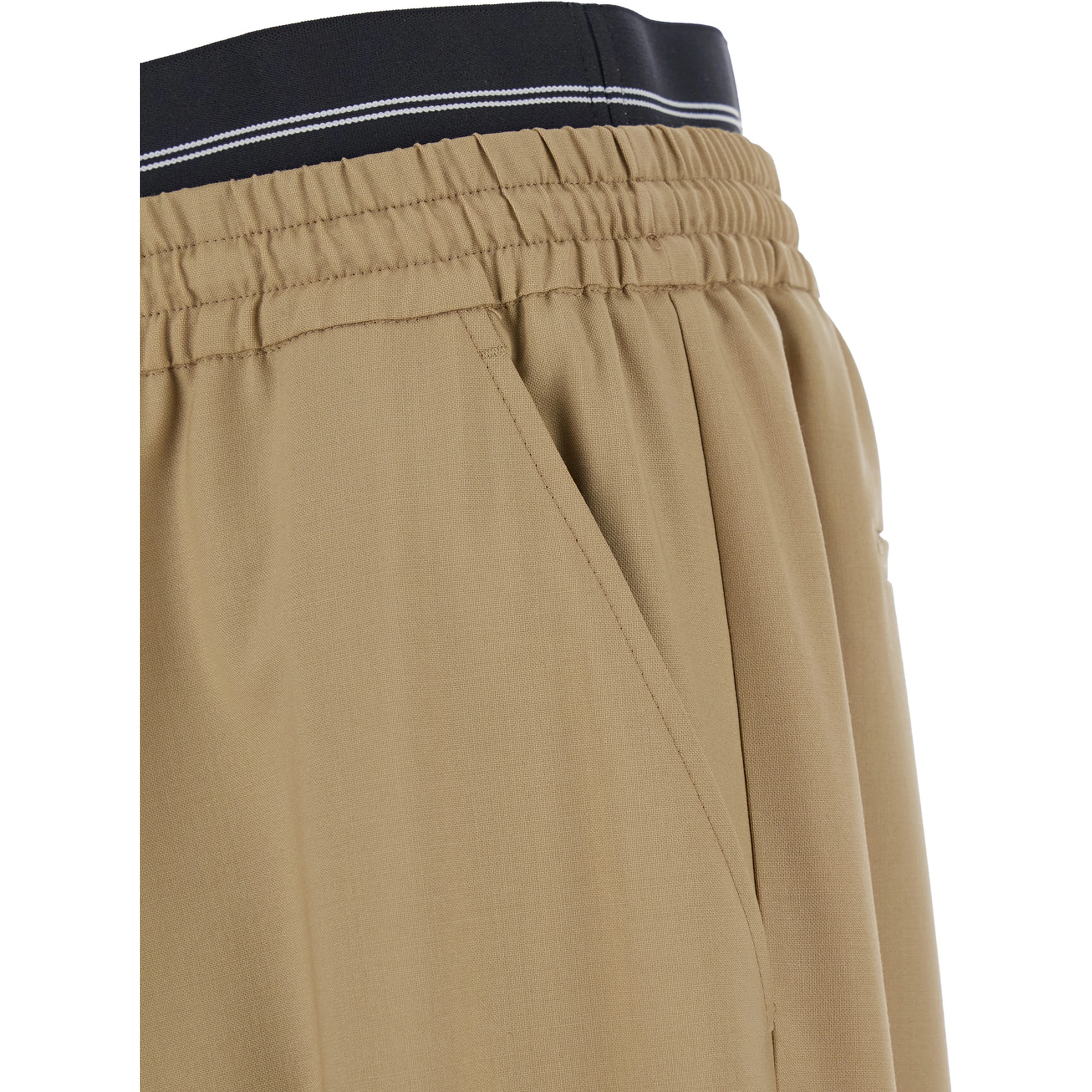 Beige Pants with Elastic Drawstring Waist in Wool Stretch Man