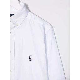 White Long Sleeve Shirt with Logo Embroidery in Cotton Boy