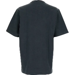 Dark Grey Crewneck T-Shirt with Logo Lettering Print on the Front in Cotton Man