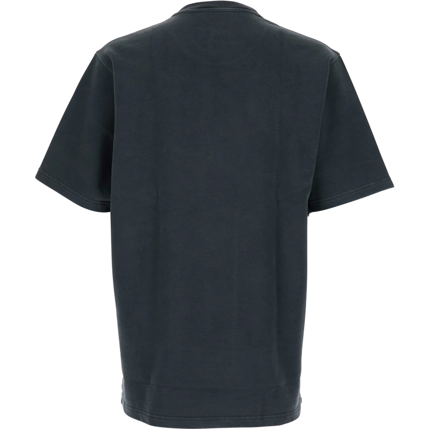 Dark Grey Crewneck T-Shirt with Logo Lettering Print on the Front in Cotton Man
