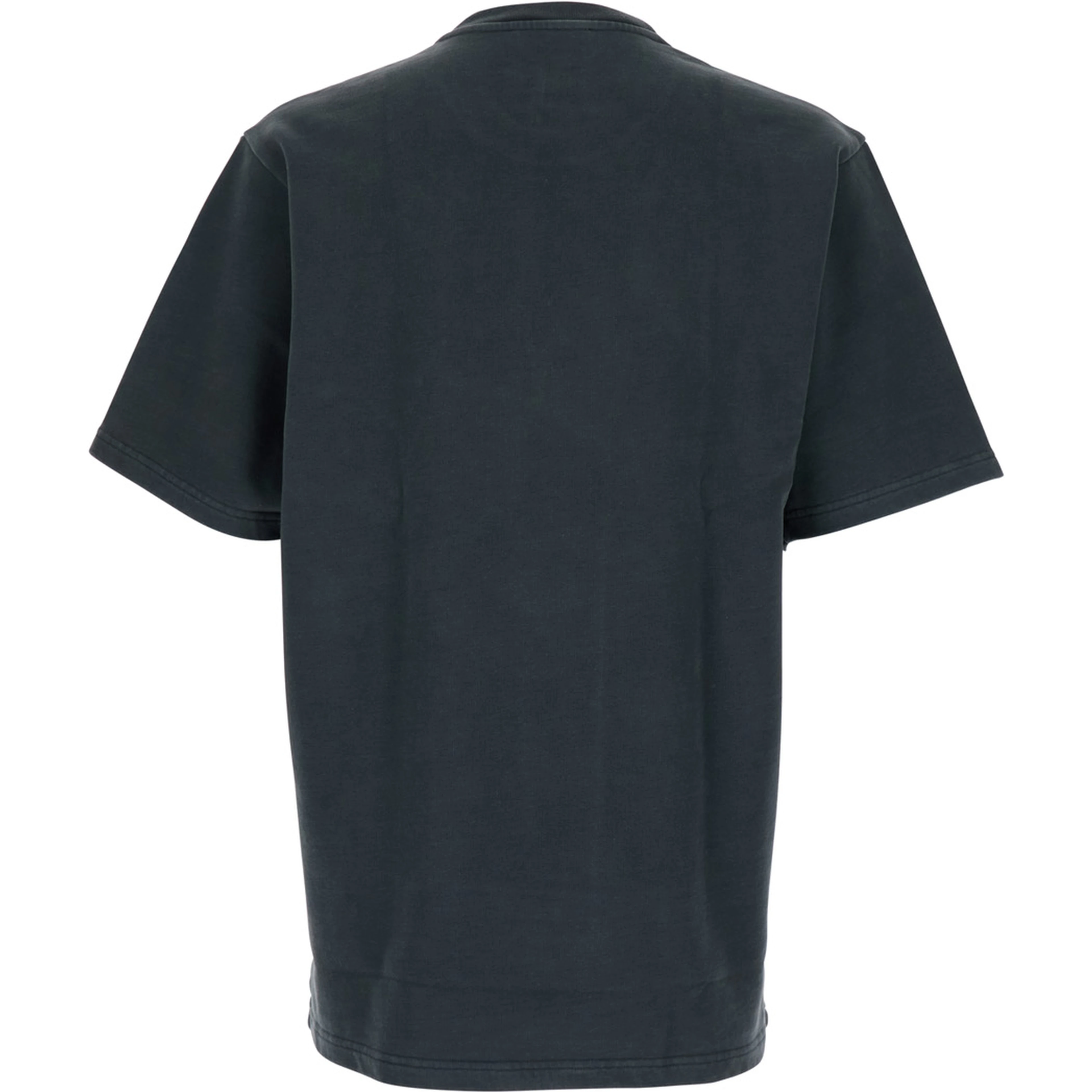 Dark Grey Crewneck T-Shirt with Logo Lettering Print on the Front in Cotton Man