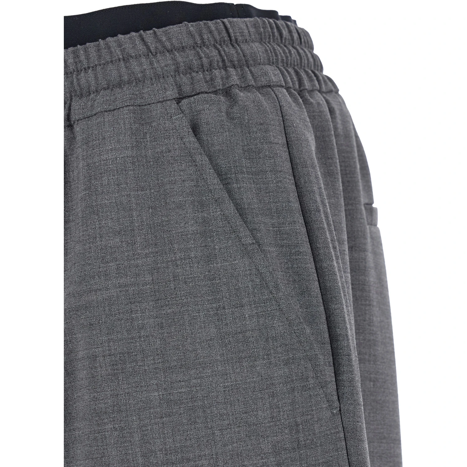 Grey Pants with Elastic Drawstring Waist in Wool Stretch Man