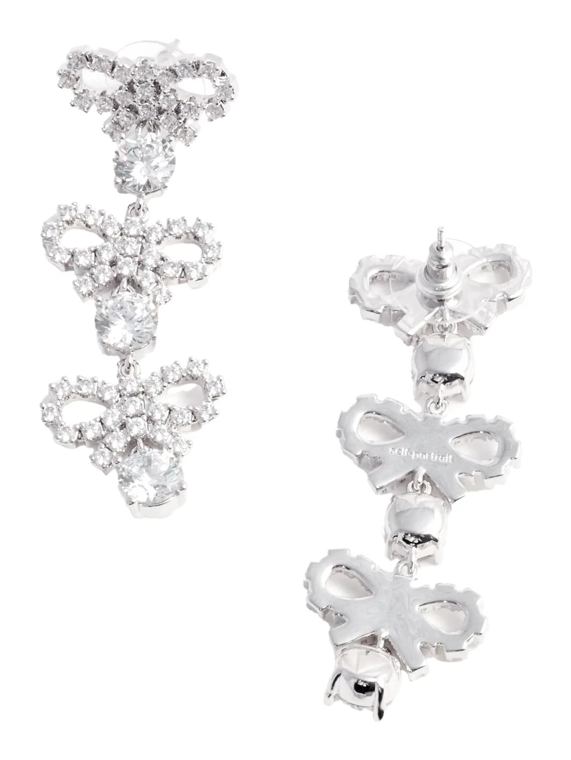 Metallic Tiered Earing with Bow Charm and Crystal Embellishments in Brass Woman