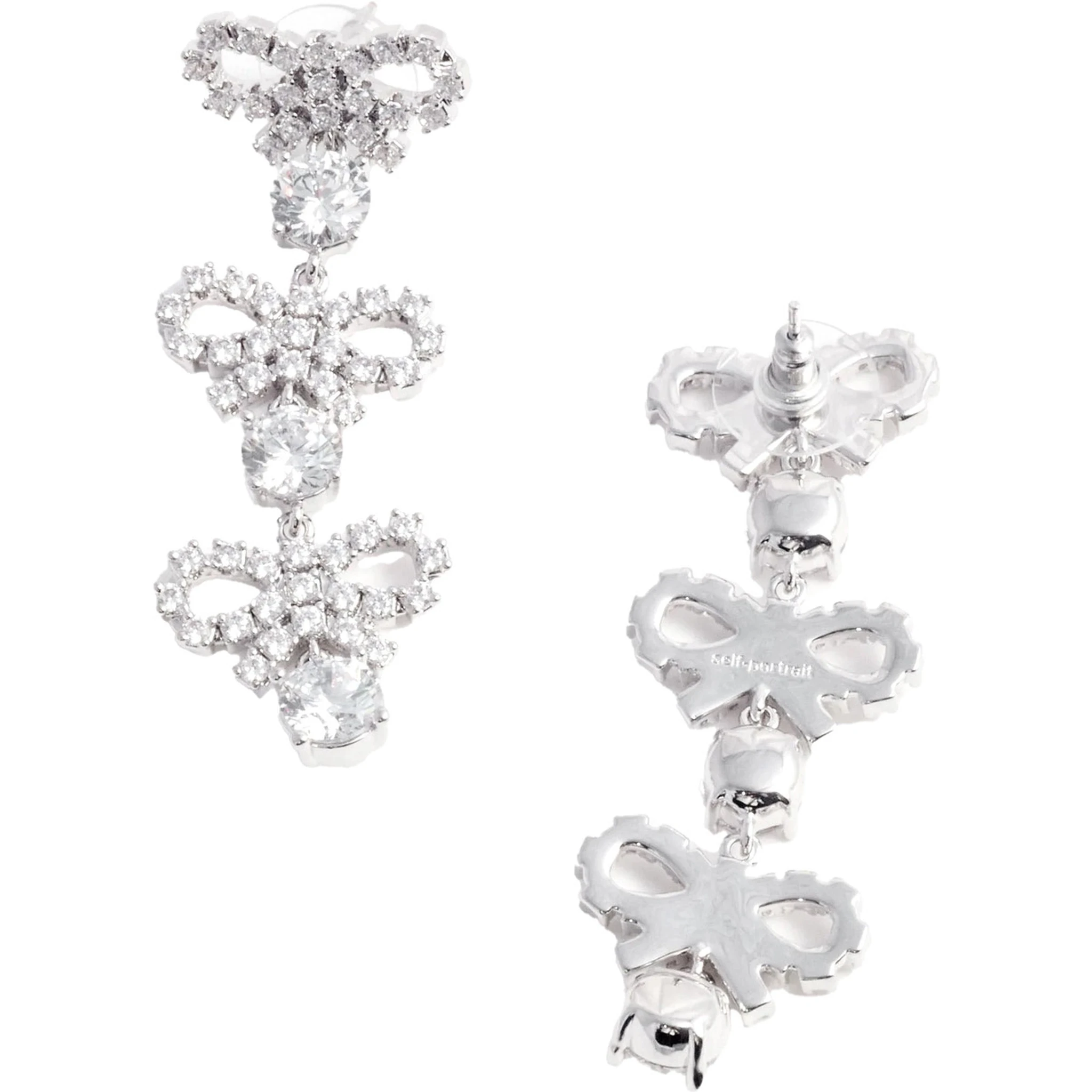 Metallic Tiered Earing with Bow Charm and Crystal Embellishments in Brass Woman