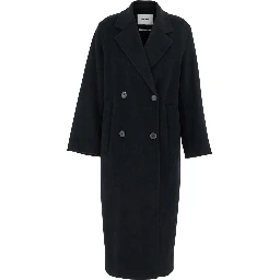 Clara Black Double-Breasted Coat with Notched Revers in Wool Woman