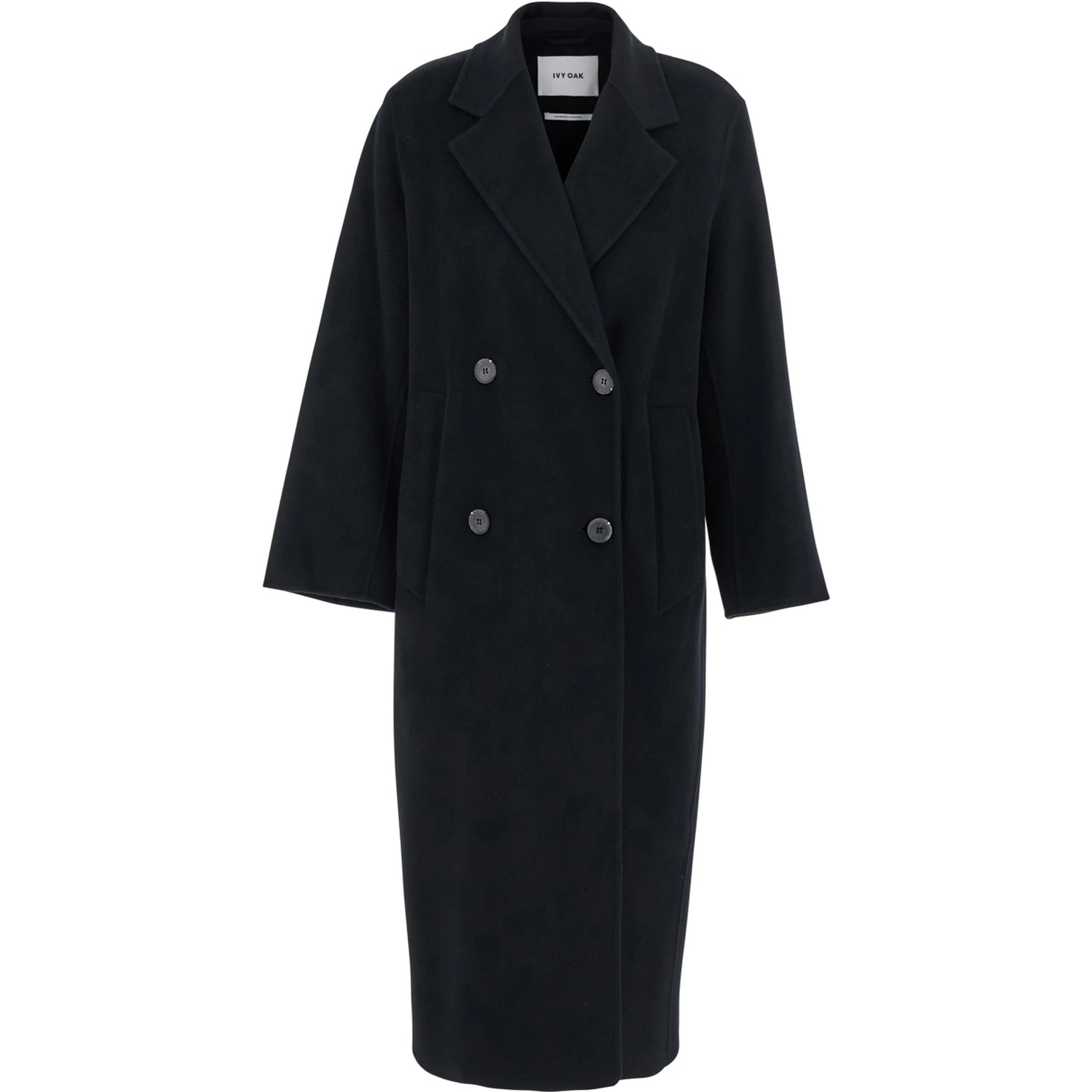 Clara Black Double-Breasted Coat with Notched Revers in Wool Woman