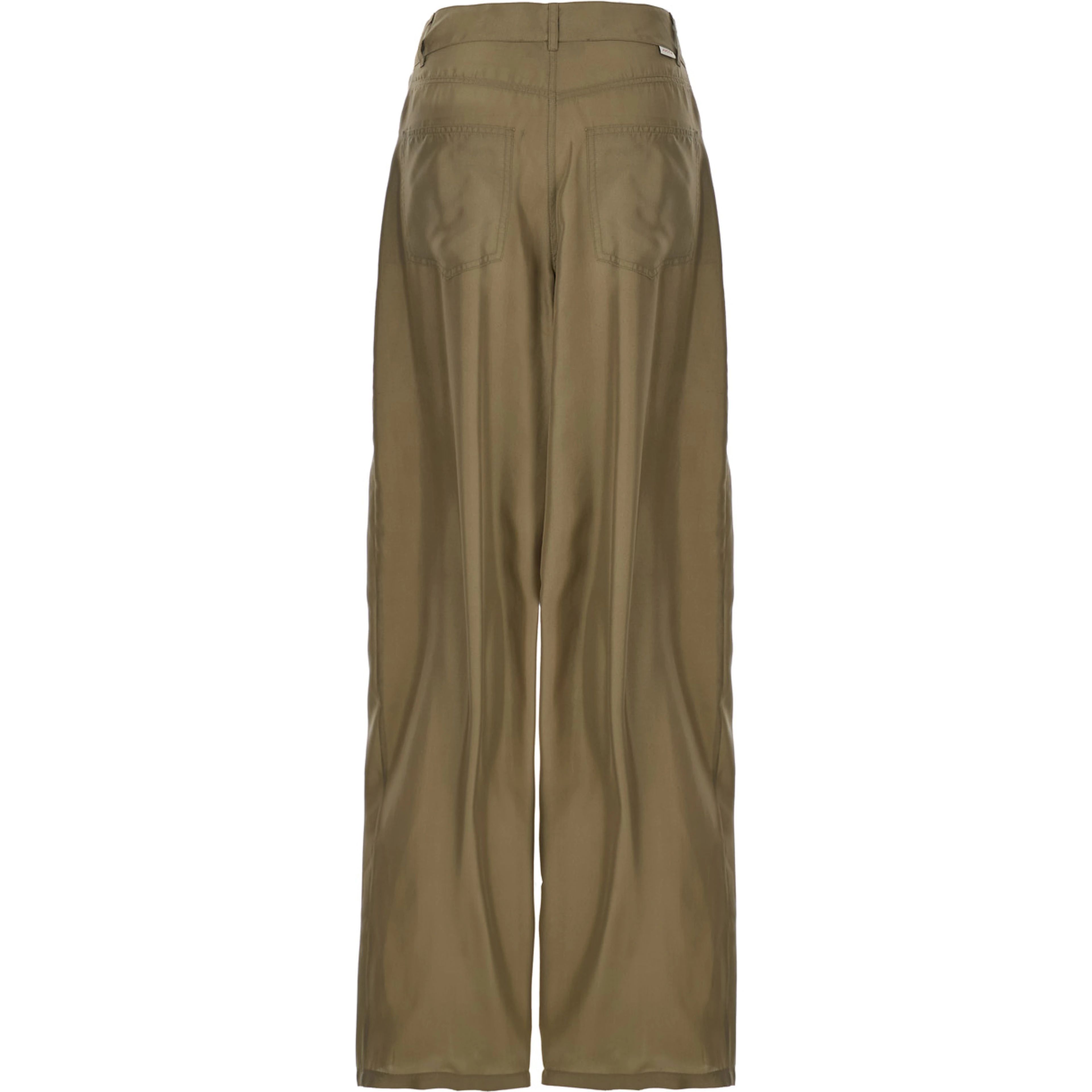 Green Silk Pants with Belt Loops and Logo Patch on the Rear in Silk Woman