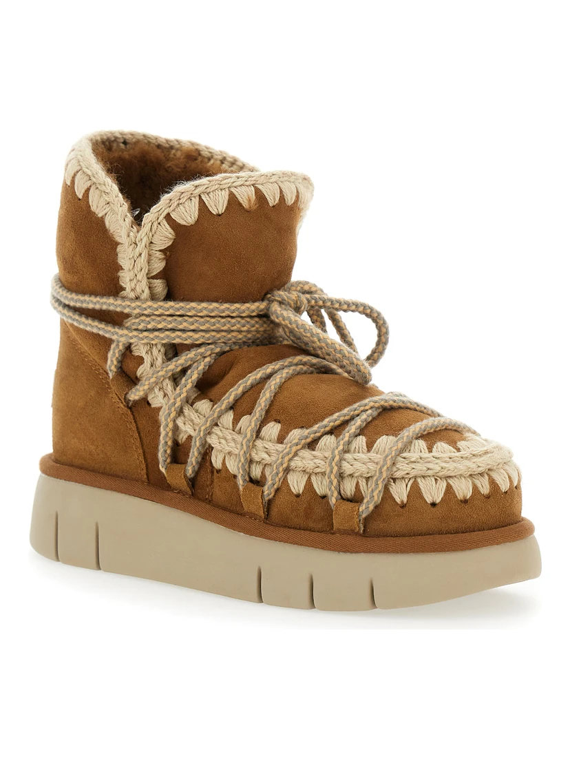 Beige Ankle Boots with Lace Closure and Tassel Detail in Leather Woman