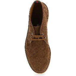 Brown Ankle Boots with Web Detail on the Heel and Low Heel in GG Suede Man