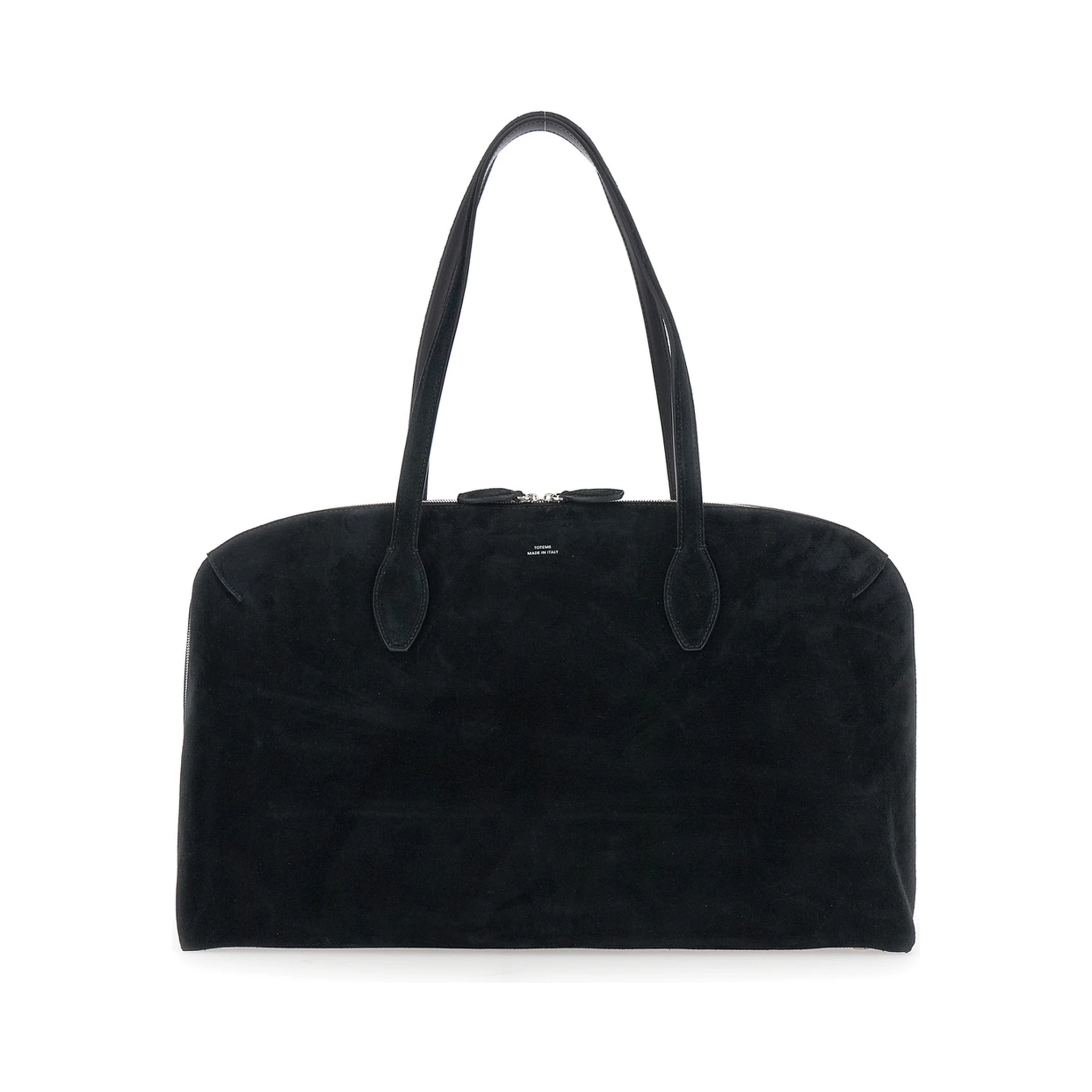 Black Shoulder Bag with Embossed Logo Lettering on the Front in Suede Woman